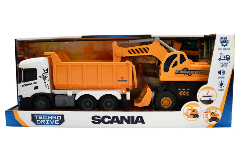 Ігровий набір серії 8001KS "2 in 1 Truck" – САМОСКИД SCANIA І ЕКСКАВАТОР (світло, звук) TECHNO DRIVE