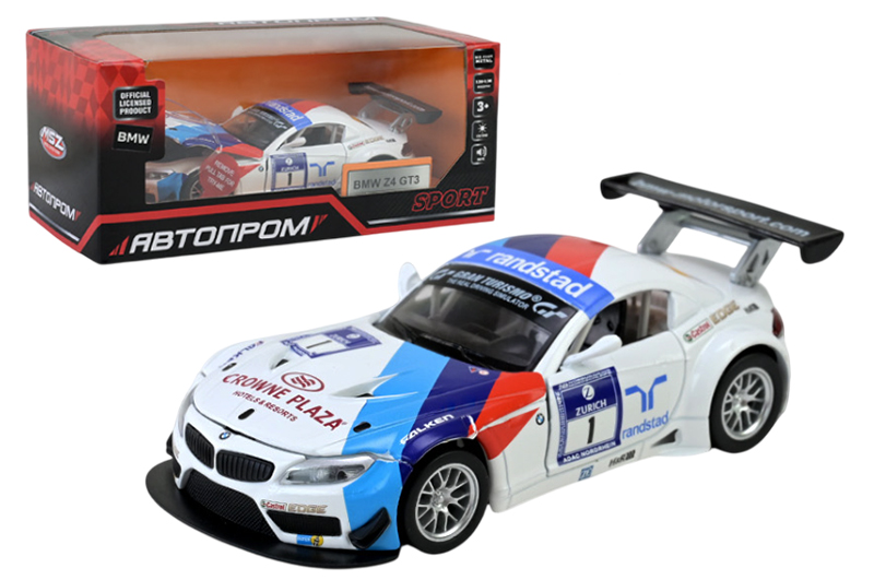 Машина АВТОПРОМ 68349C "BMW Z4 GT3" 1:32, металева, на батарейках, світло, звук, відкриваються двері, коробка