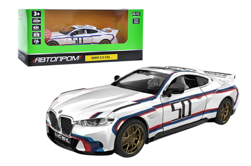 Машина металева АВТОПРОМ 68732A 1:34 "BMW 3.0 CSL" батарейка, світло, звук, відкр.двері, короб.18 *