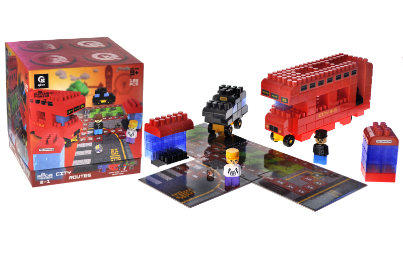 Constructor block QB300-203 "Block&Steps: City Routes" + walker and memory game 3 in 1, 129 children. qbee