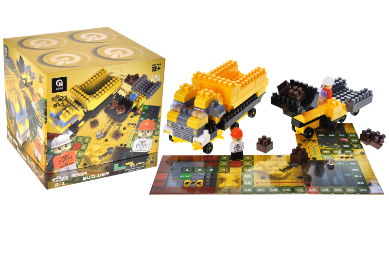 Constructor block QB300-204 "Block&Steps: Megabuilder" + walker and memory game 3 in 1, 125 children. qbee