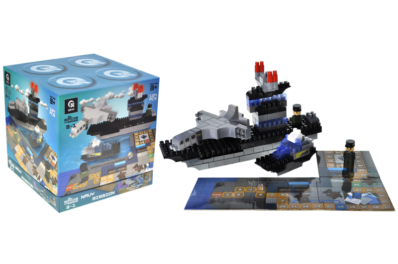 Constructor block QB300-205 "Block&Steps: Sea Mission" + walker and memory game 3 in 1, 124 children. qbee