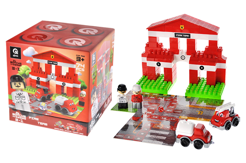 Constructor block QB300-001 "Block&Steps: Fire team" + walker and memory game 3 in 1, 74 children. qbee