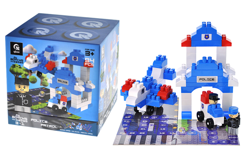 Constructor block QB300-002 "Block&Steps: Police patrol" + walker and memory game 3 in 1, 94 kids. qbee