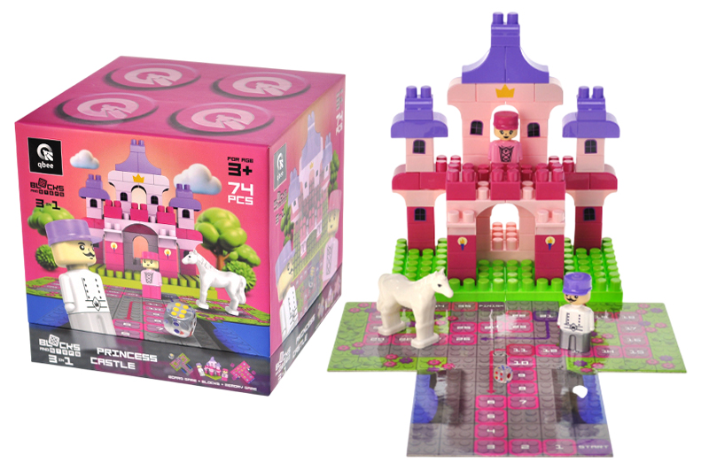 Constructor block QB300-004 "Block&Steps: Castle of the Princess" + walker and memory game 3 in 1, 74 children. qbee