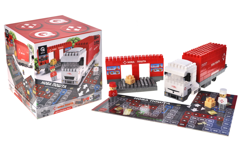 Constructor block QB300-207 "Block&Steps: NEW MAIL. Truck of Dreams" + walker and game 3 in 1, 129 children. qbee