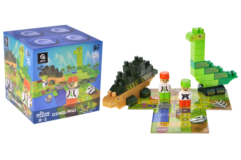 Constructor block QB300-101 "Block&Steps: Land of dinosaurs" + walker and memory game 3 in 1, 41 children. qbee