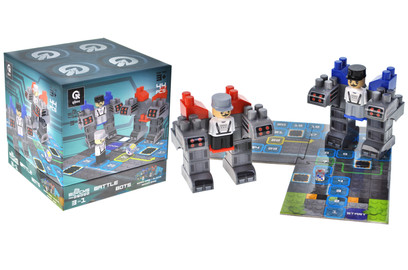 Constructor block QB300-102 "Block&Steps: Battles of Robots" + walker and memory game 3 in 1, 44 children. qbee