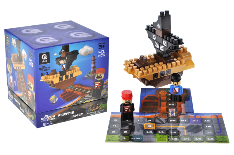 Constructor block QB300-104 "Block&Steps: Pirate ship" + walker and memory game 3 in 1, 41 children. qbee