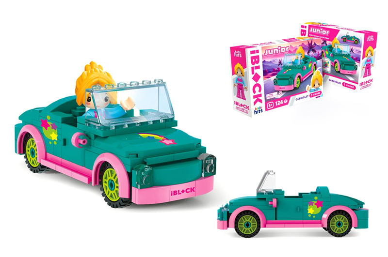 Конструктор Kids hits IBLOCK JUNIOR KH08/012/02, Дівчатка, Кабріолет,124 дет,компл. фігур, інстр., наліпки,короб. 24*16*6