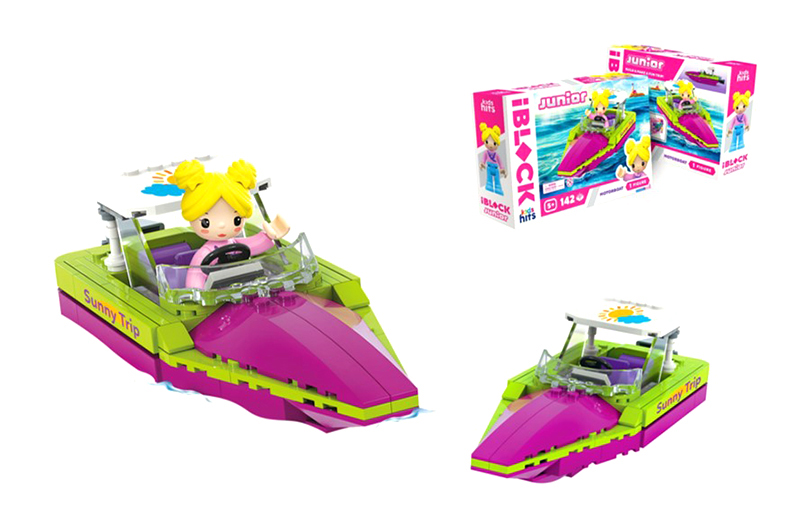 Конструктор Kids hits IBLOCK JUNIOR KH08/012/04, Дівчатка, Моторний човен,142 дет,компл. фігур, інстр., наліпки,короб. 24*16*6