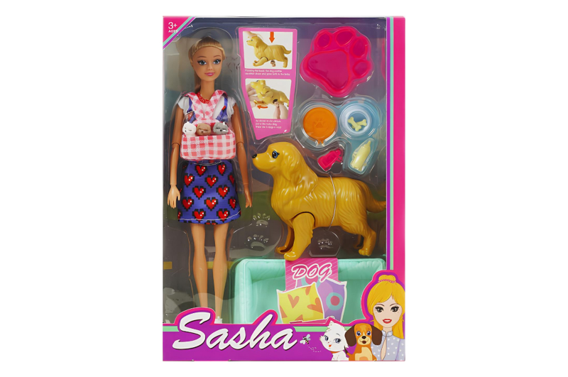 Лялька "Sasha" з собакою в коробці