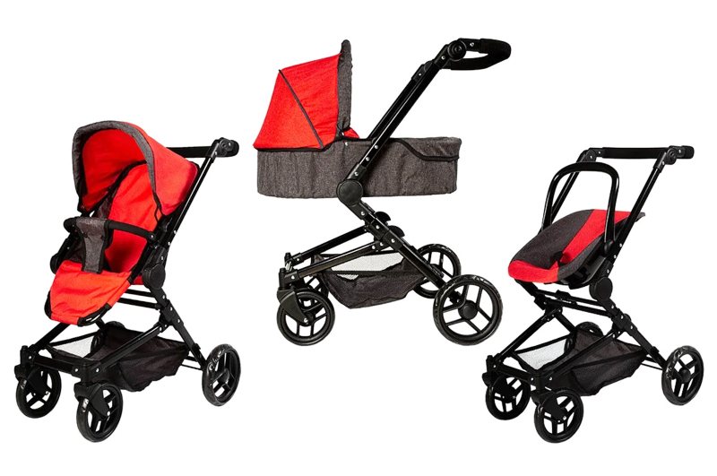 Візок для ляльки 3в1 CARRELLO MAGIA 9636 RED з сумкою металева, коробка