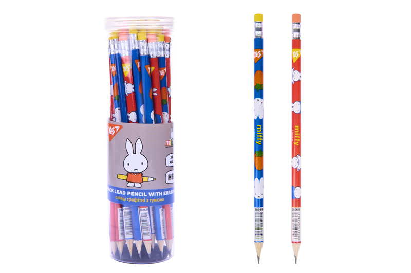 Олівець 280688 чорнографітний круглий з гумкою в тубі, 36шт/уп "Miffy" 2 диз. мікс Yes