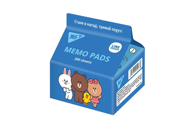 Папір для записів YES Tetra Pak "Line Friends" 200 арк. 7*7,5 см