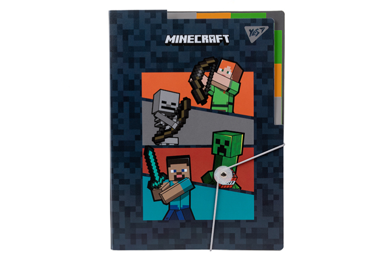 Папка YES А4 з 3 роздільниками на гумці "Minecraft"