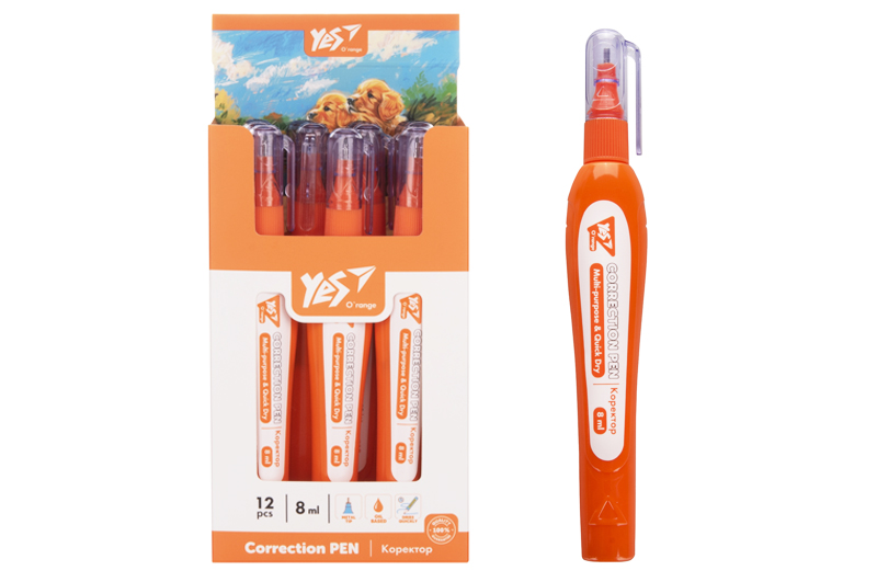 Коректор-ручка Yes, 8 мл "Orange Line"