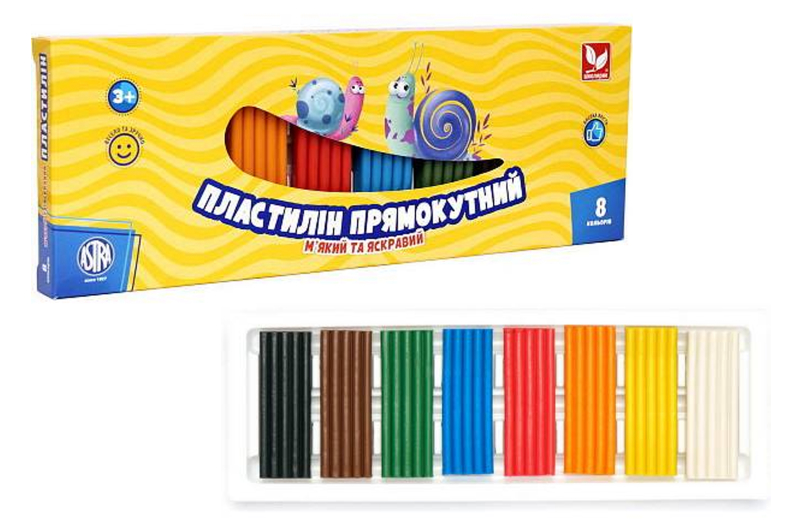 ПЛАСТИЛІН Школярик прямокутний 8 кольорів