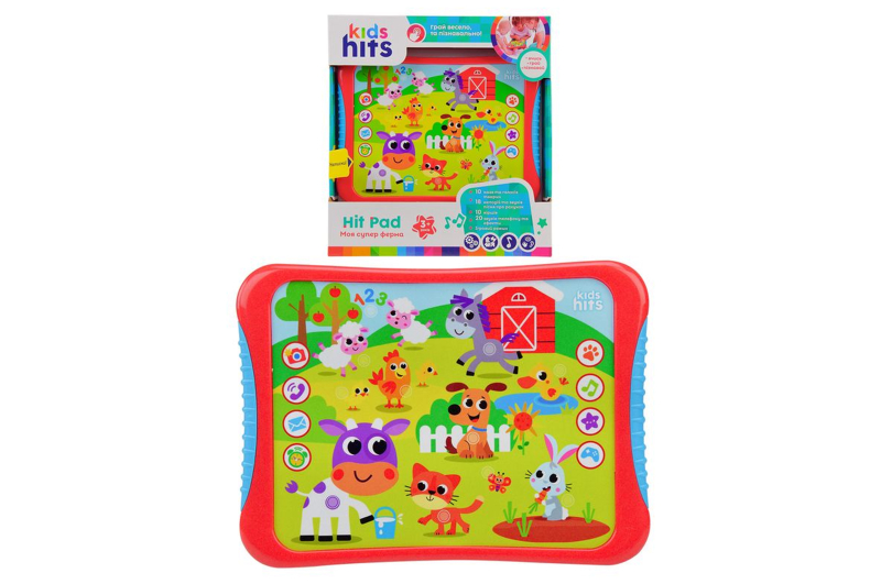 Планшет Kids Hits, KH01/004 "Моя супер ферма" на батарейках, на укр ,назви тварин, звуки, вірші, мелодії, гра, р-р 23,8*17*2см, короб.25*27*4см