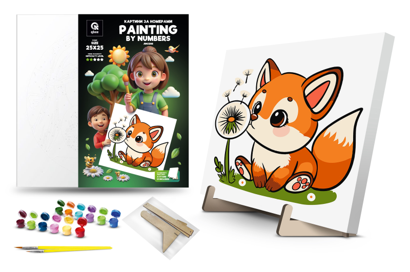 Set for painting by numbers 25x25 cm QB900-003/QB901-003 "Fox" with a wooden stand qbee