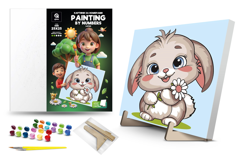 Set for painting by numbers 25x25 cm QB900-006/QB901-006 "Bunny" with a wooden stand qbee