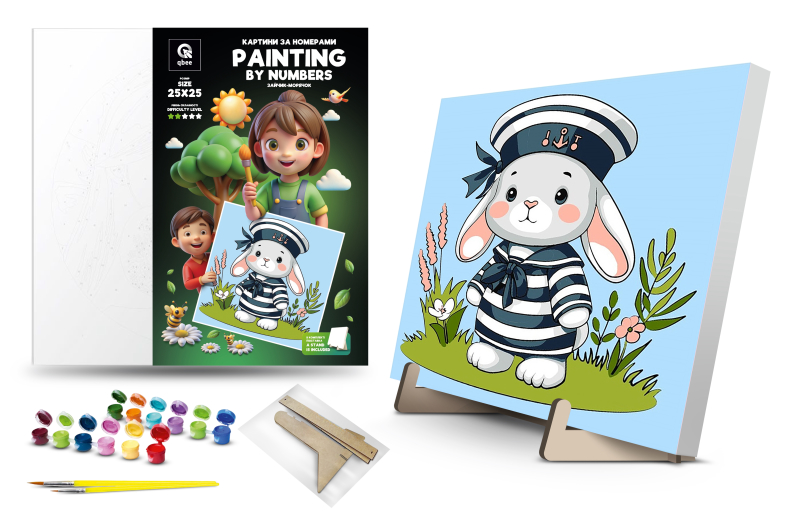 Set for painting by numbers 25x25 cm QB900-010 "Sailor Bunny" with a wooden stand qbee