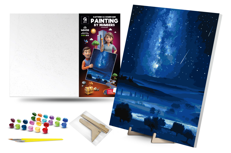 Set for painting by numbers 40x50 cm QB900-023 "Milky Way" with metallic paints, with a wooden stand qbee