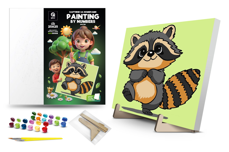 Set for painting by numbers 25x25 cm QB900-024 "Yenotik" with a wooden stand qbee