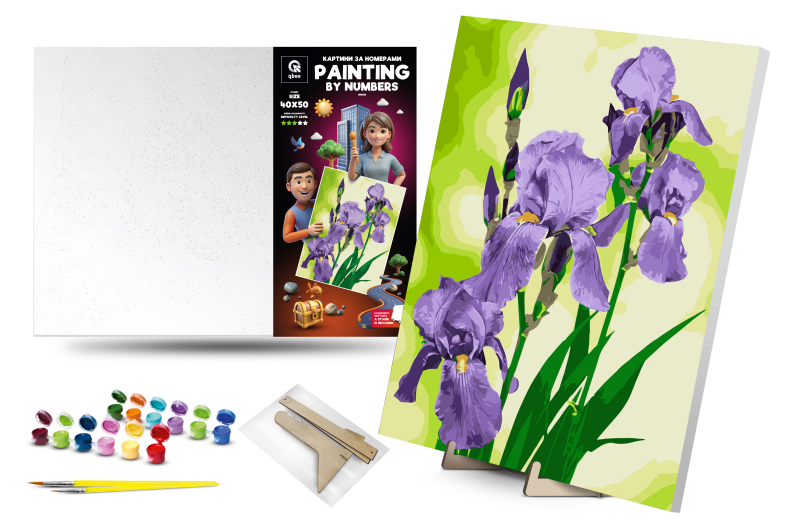 Set for painting by numbers 40x50 cm QB900-027 "Irises" with a wooden stand qbee