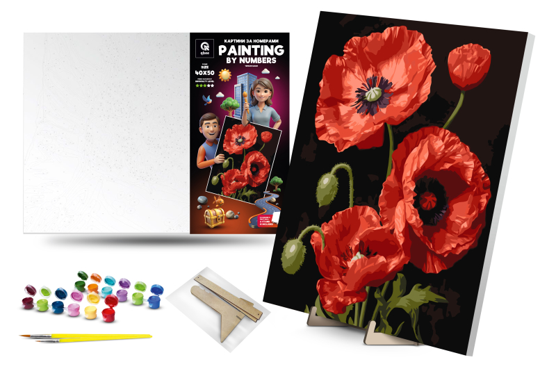 Set for painting by numbers 40x50 cm QB900-028 "Magic poppies" with a wooden stand qbee