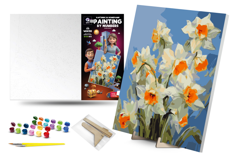 Set for painting by numbers 40x50 cm QB900-029 "Spring daffodils" with a wooden stand qbee