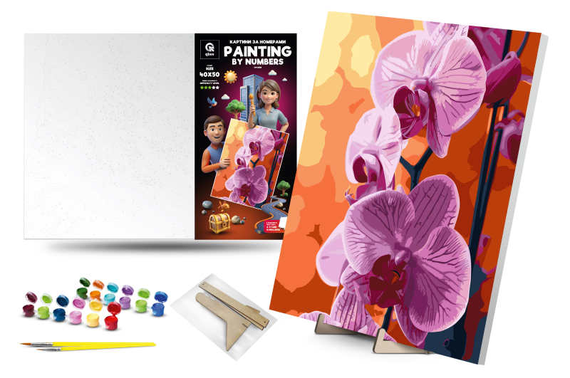 Set for painting by numbers 40x50 cm QB900-030 "Orchid" with a wooden stand qbee