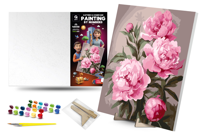 Set for painting by numbers 40x50 cm QB900-031 "Peonies" with a wooden stand qbee