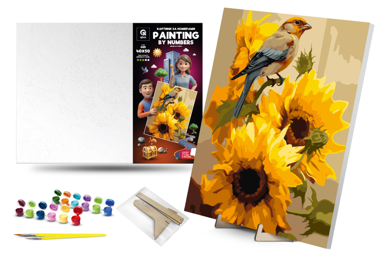 Kit for painting by numbers 40x50 cm QB900-032 "Finch on a nightshade" with a wooden stand qbee