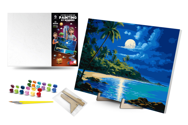 Kit for painting by numbers 40x50 cm QB900-035 "Moonlight" with a wooden stand qbee