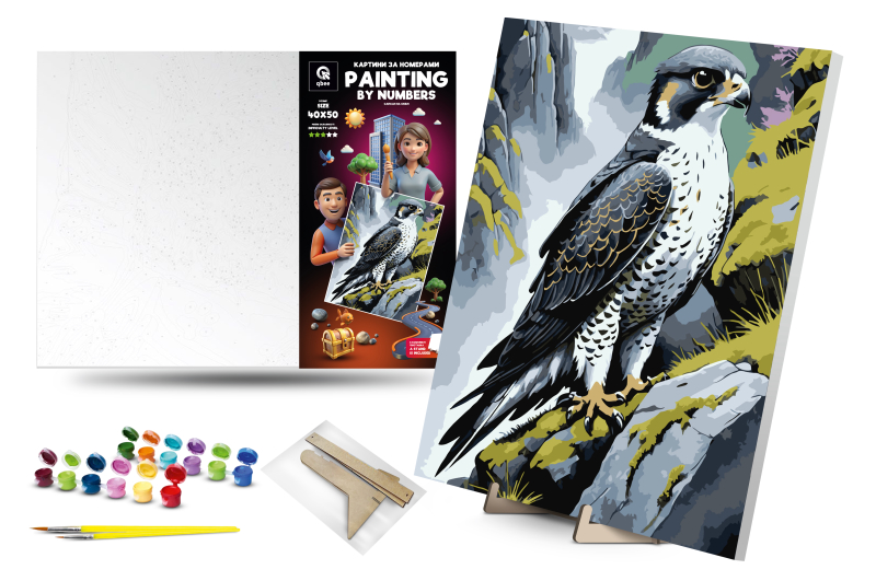 Kit for painting by numbers 40x50 cm QB900-036 "Peregrine on a rock" with a wooden stand qbee