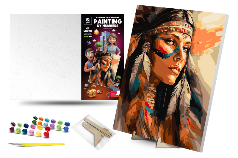Set for painting by numbers 40x50 cm QB900-041 "Warrior native" with a wooden stand qbee