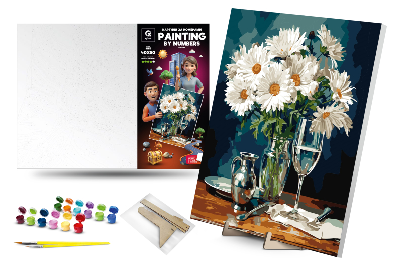 Set for painting by numbers 40x50 cm QB900-043 "Daisies" with a wooden stand qbee