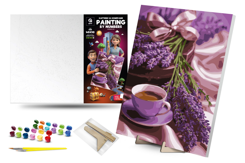 Set for painting by numbers 40x50 cm QB900-046 "Lavender coffee" with a wooden stand qbee