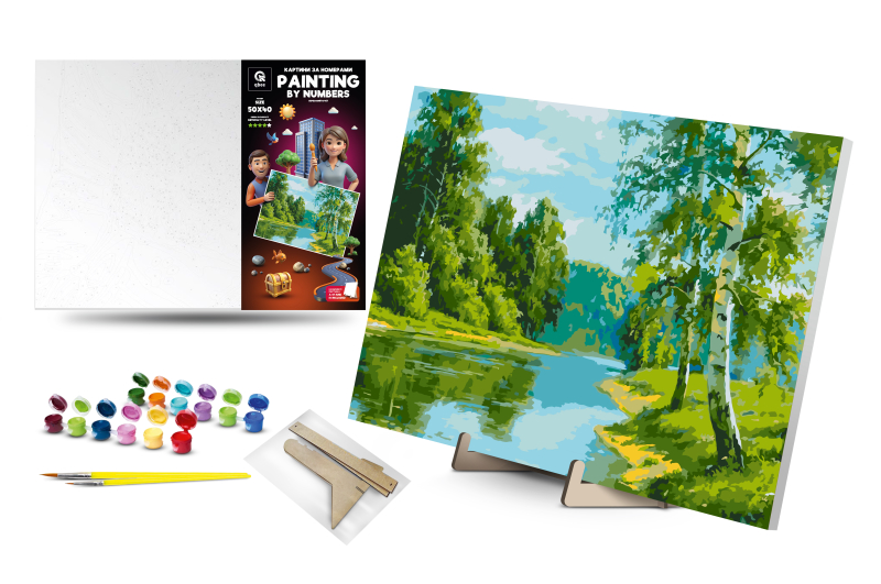 Set for painting by numbers 40x50 cm QB900-051 "Birch edge" with a wooden stand qbee
