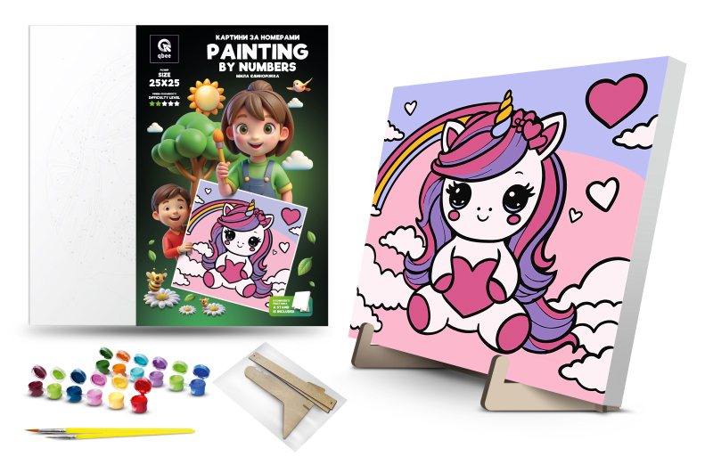 Kit for painting by numbers 25x25 cm QB900-052 "Cute unicorn" with a wooden stand qbee