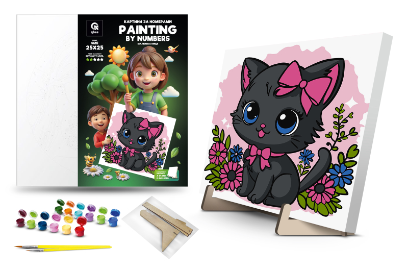 Kit for painting by numbers 25x25 cm QB900-053/QB901-053 "Little kitty" with a wooden stand qbee