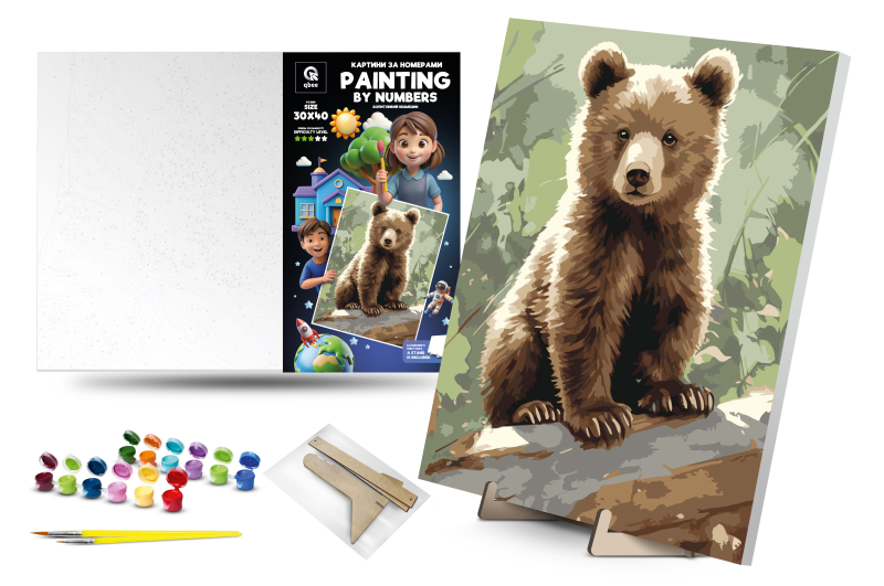 Kit for painting by numbers 30x40 cm QB900-055 "Curious Bear" with a wooden stand qbee