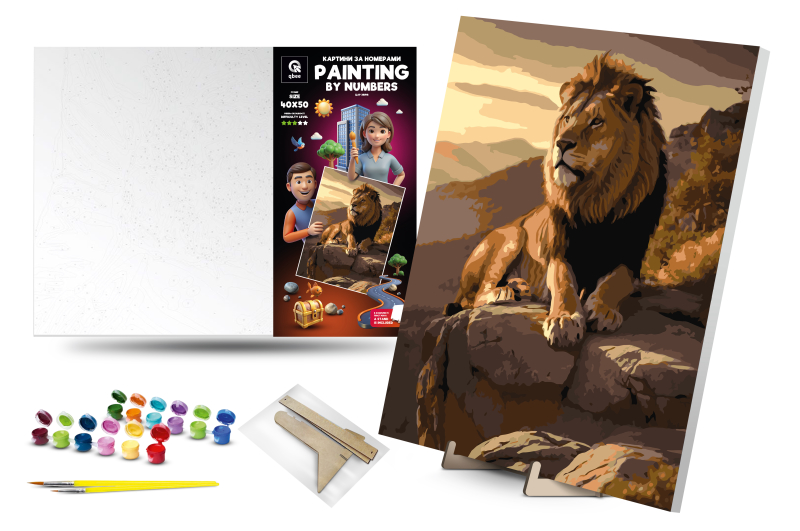 Kit for painting by numbers 40x50 cm QB900-056 "The King of Beasts" with a wooden stand qbee