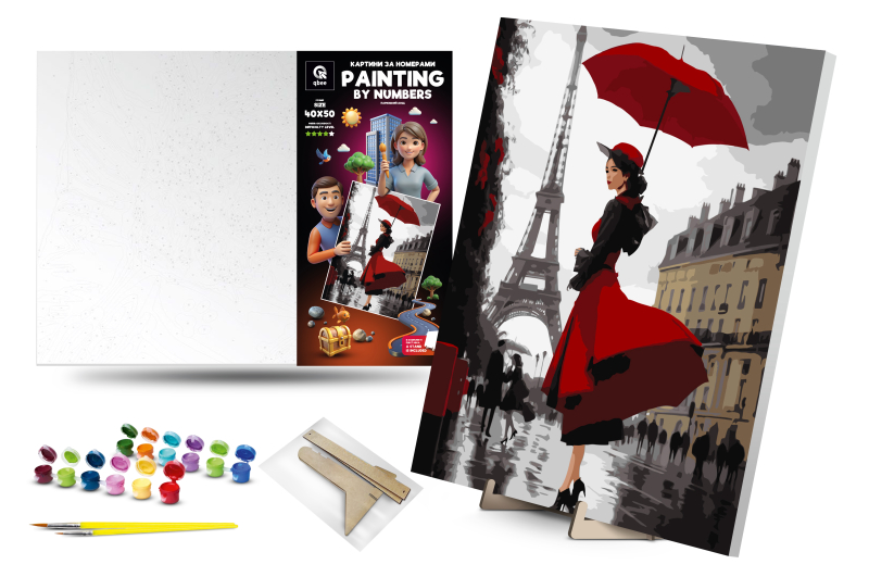 Paint by number kit 40x50 cm QB900-057 "Parisian rain" with wooden stand qbee