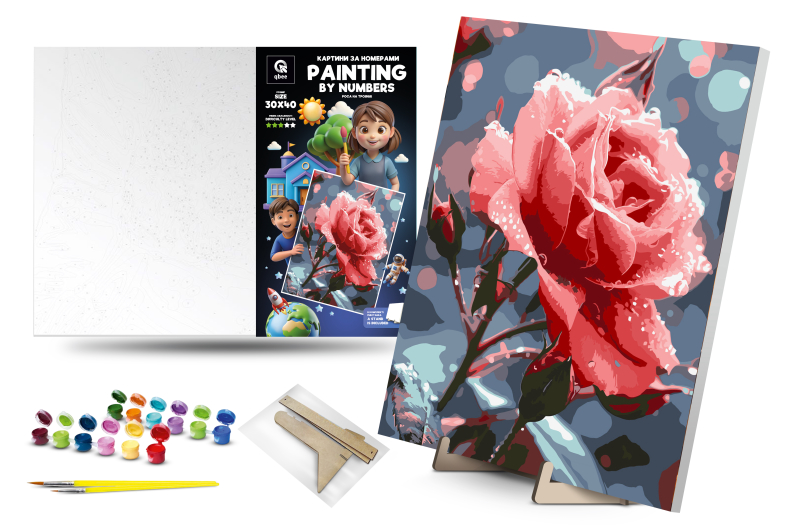 Kit for painting by numbers 30x40 cm QB900-058 "Dew on a rose" with a wooden stand qbee