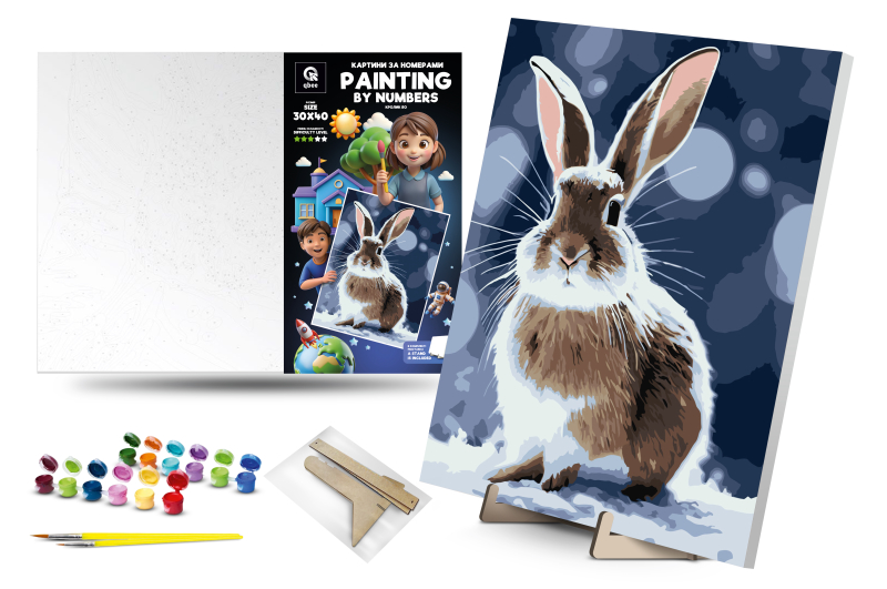 Kit for painting by numbers 30x40 cm QB900-059 "Rabbit Bo" with a wooden stand qbee
