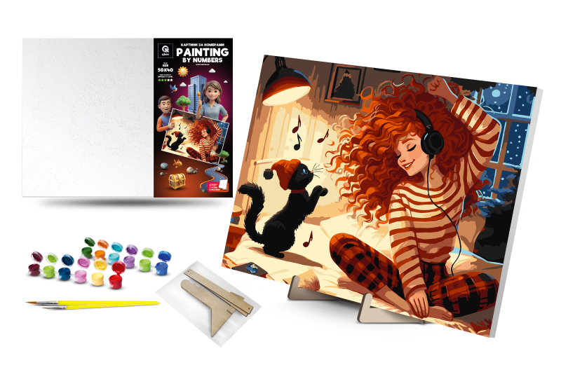 Set for painting by numbers 40x50 cm QB900-060 "Happy music lovers" with a wooden stand qbee