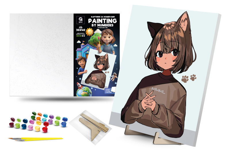 Set for painting by numbers 30x40 cm QB900-061 / QB901-061 "Shy Mimi" with wooden stand qbee