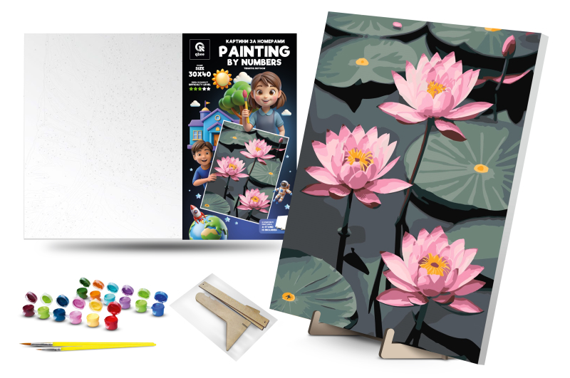 Kit for painting by numbers 30x40 cm QB900-063 "Fragile lotuses" with a wooden stand qbee